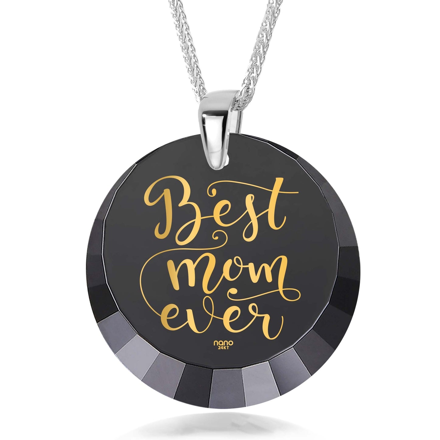 Best Mom Silver Necklace 24k Gold Inscribed - Mother's Day Jewelry Gift