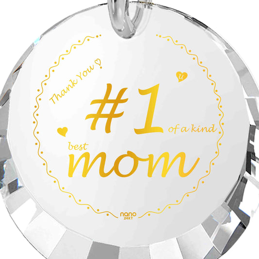 Number One Mom Silver Necklace 24k Gold Inscribed - Mother's Day Jewelry