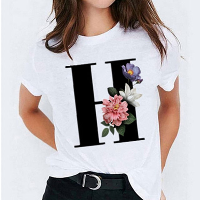 26 Letter Printed Women's T-shirts