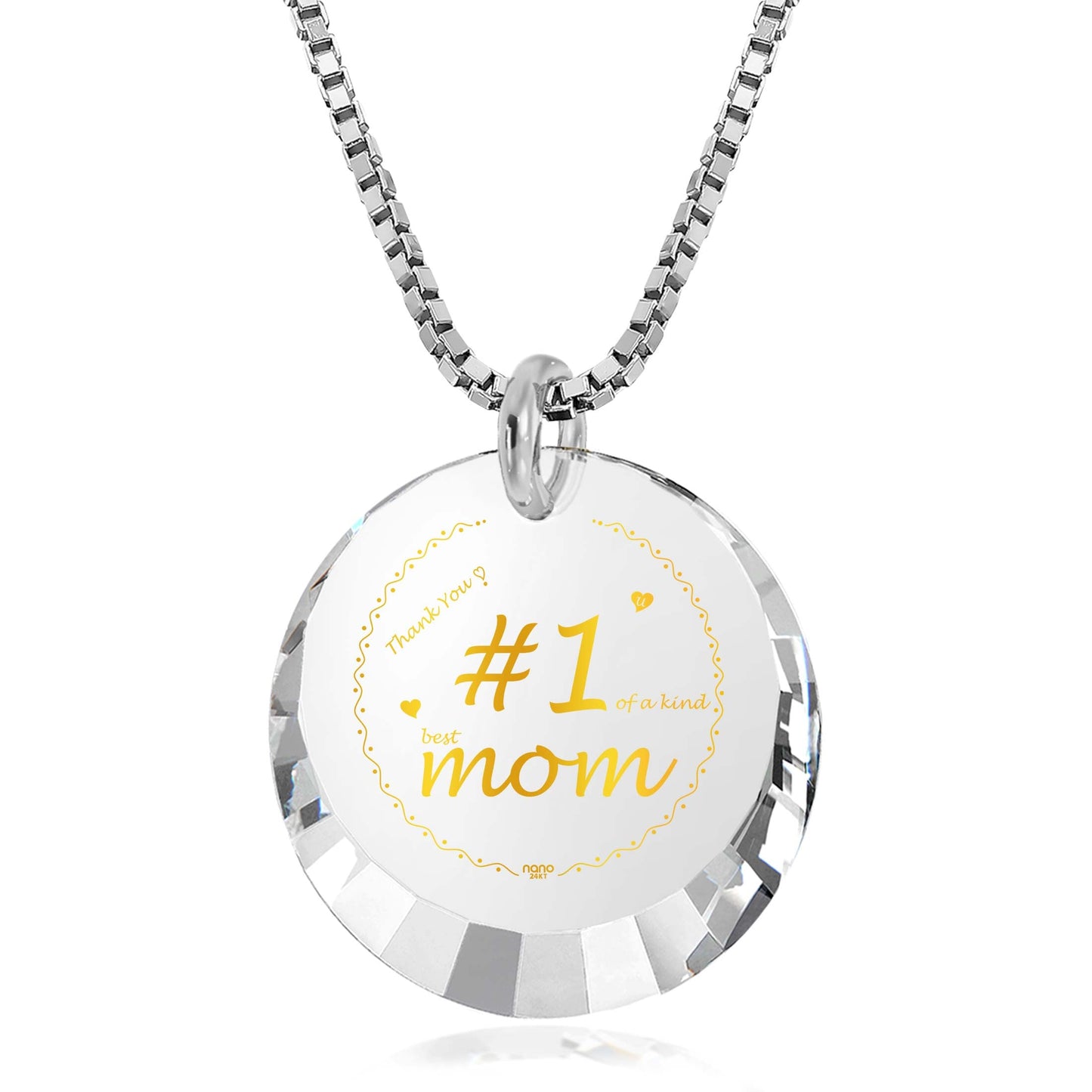 Number One Mom Silver Necklace 24k Gold Inscribed - Mother's Day Jewelry